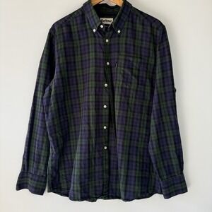 Barbour Tailored Fit Black Watch Plaid Shirt M Cotton Button Down Flannel $130
